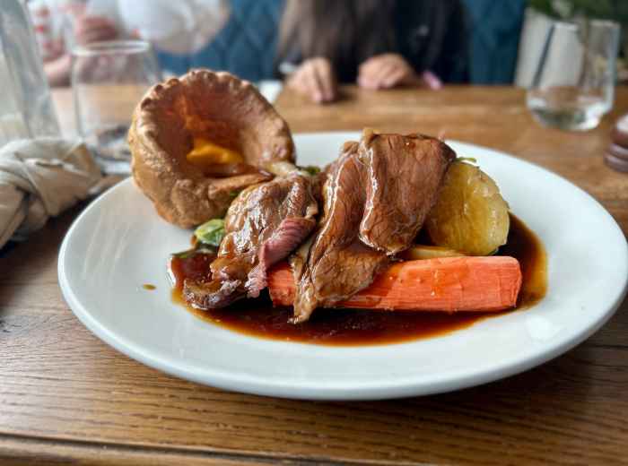 Delicious Sunday roast with Yorkshire pudding at The Windmill in Clapham Common