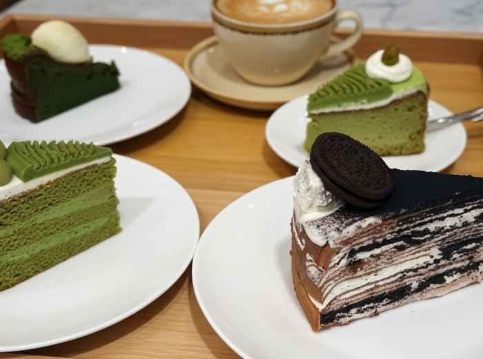 Matcha cheesecake and oreo cake from Kova Patisserie