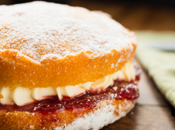 Victoria sponge cake with jam and cream
