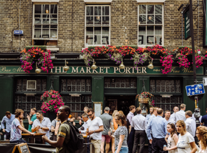 London street with pub