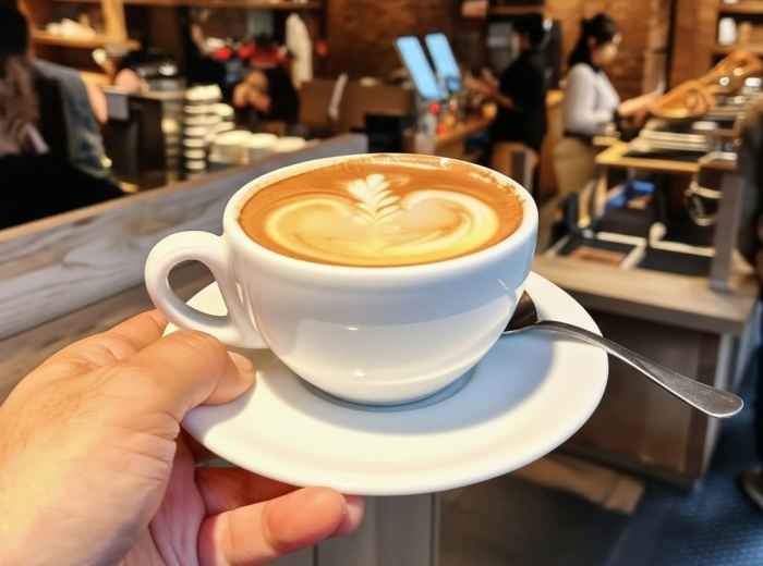 Flat white coffee from Monmouth Coffee
