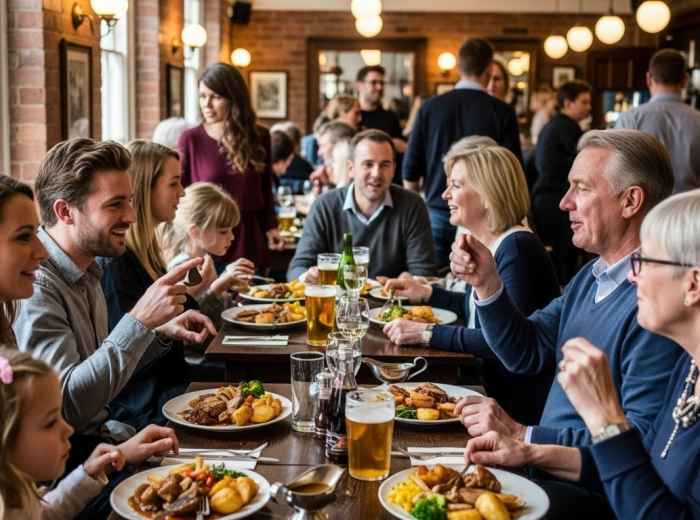 People sitting down for a Pub Sunday Roast 