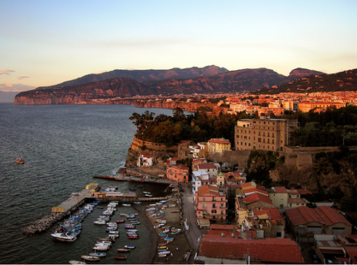 Sunset over the Bay of Naples viewed from Sorrento’s Villa Comunale