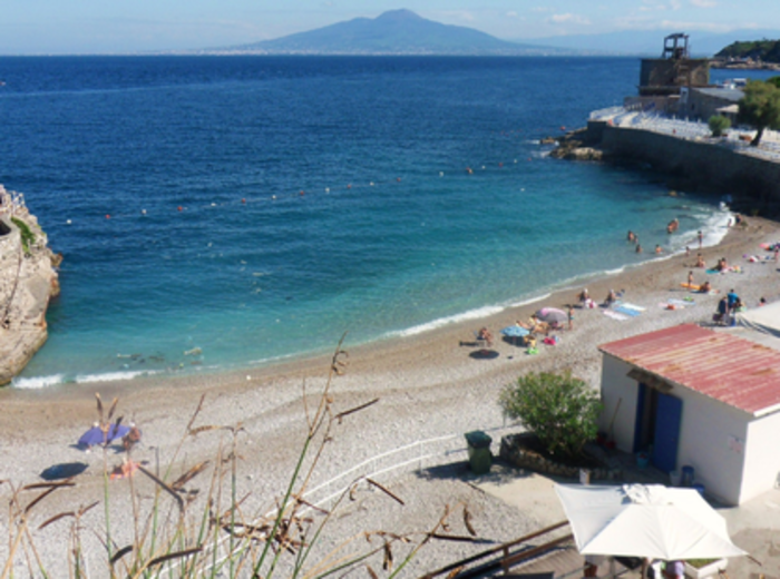Relaxed beach cove with clear water and gentle shore