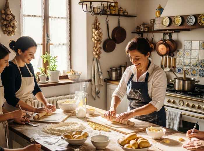 Hands on Italian home cooking class in a family kitchen