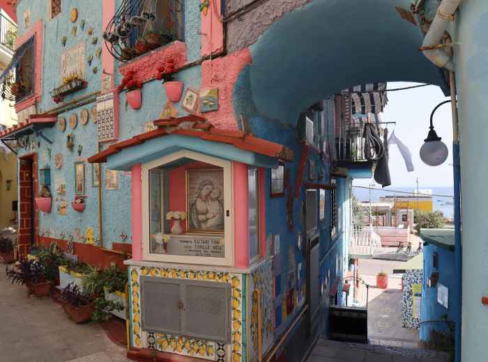 Bright ceramic walls along narrow streets in Vietri Sul Mare