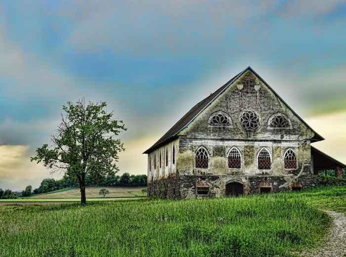 Abandoned Consonno arcade and minaret on a hill with views