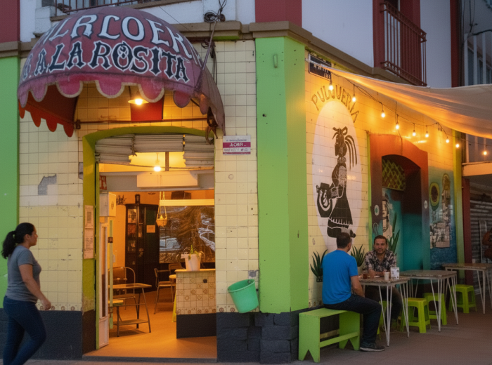 Evening scene at a neighborhood pulquería