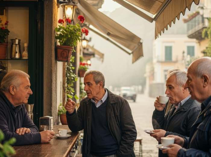 Local crowd having their morning espresso and catching up