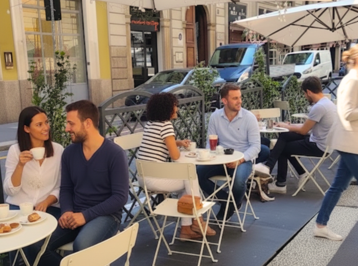 Brera café tables with locals enjoying coffee and conversation