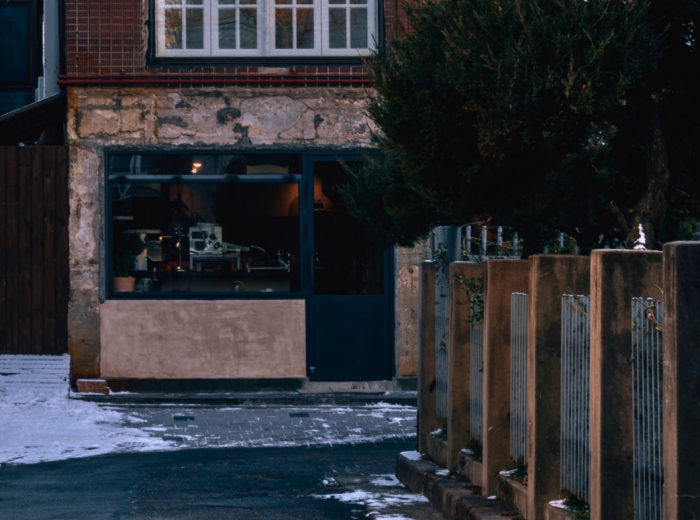 Industrial building converted to cafes in Seongsu district at night