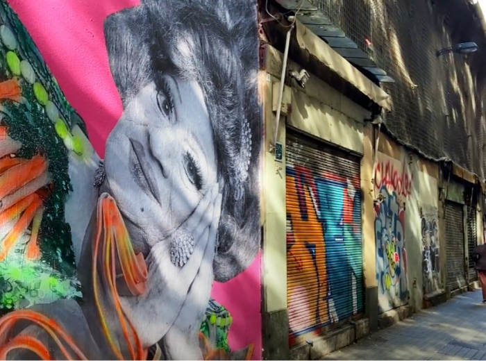 Mural that's part of the Arnau outdoor gallery in El Raval