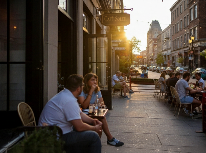 Evening café scene on a Plateau street in fall light