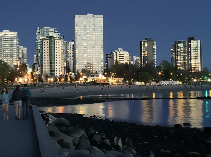 English Bay beach at night