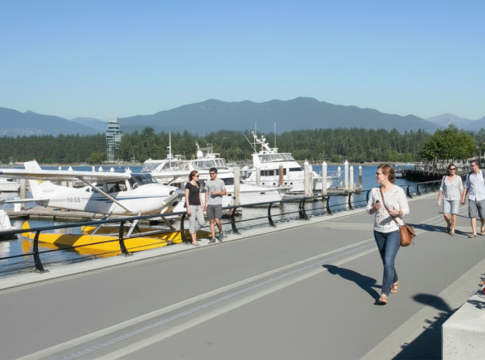 Seaplanes and towers at Coal Harbour waterfront