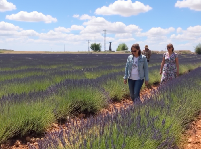 Lavender fields in Brihuega glowing under the golden hour light during the festival