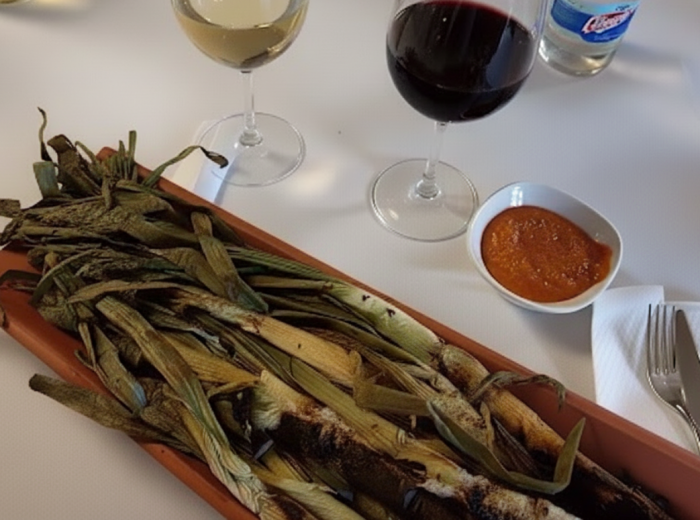 Charred calçots with romesco sauce