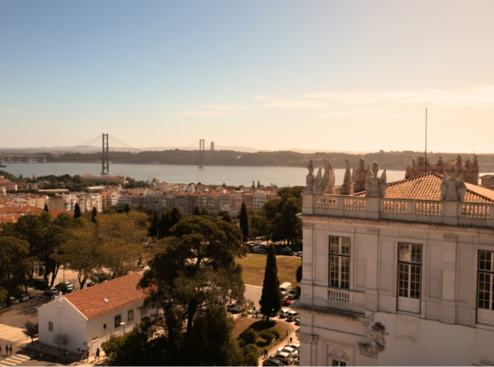 Ajuda Palace terrace with Tagus River and rooftops