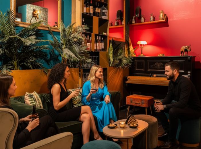 Cozy late night at Cornelia Cocktail Bar with locals talking