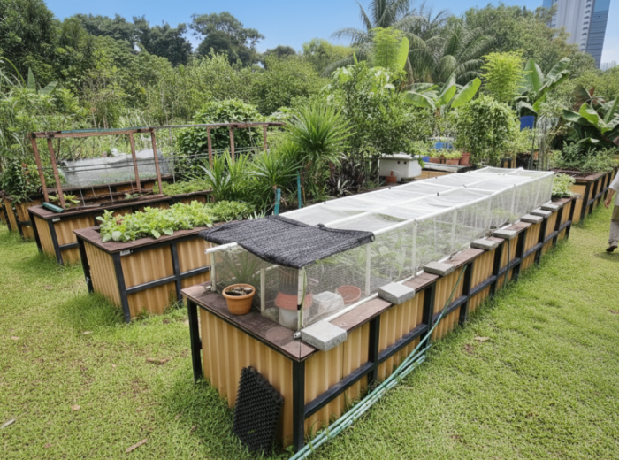 Community garden tucked under HDB flats