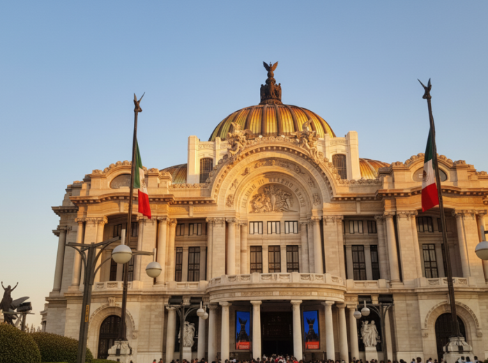 Palacio de Bellas Artes white marble facade at golden hour