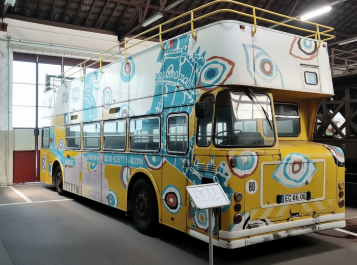 Colorful trams from the Carris tram museum