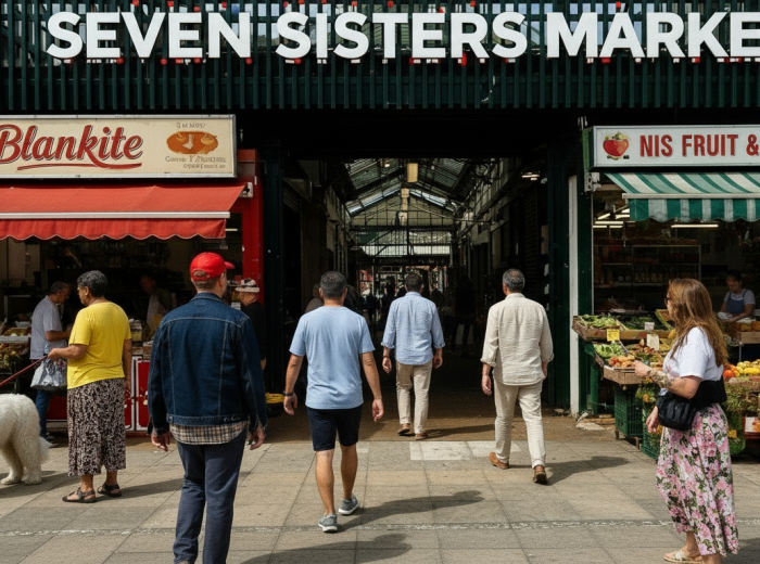 Colorful indoor market at Seven Sisters Latin Village