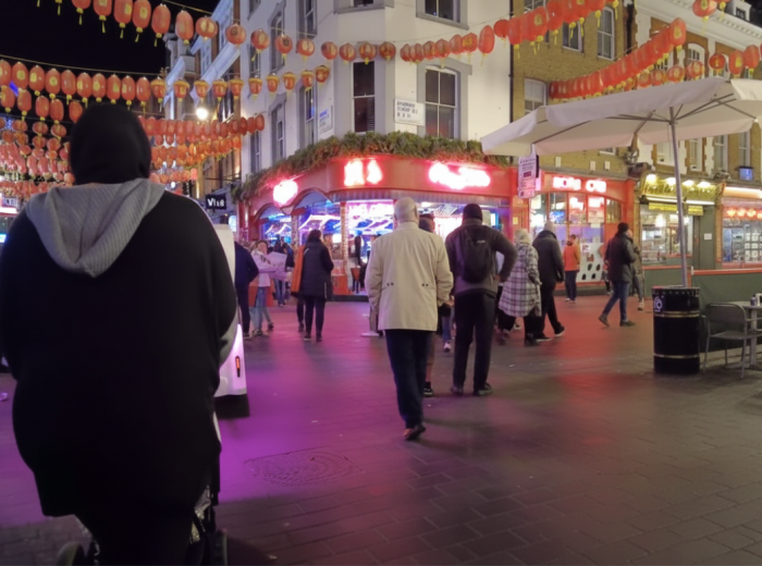 Chinatown at night with lanterns and neon lights