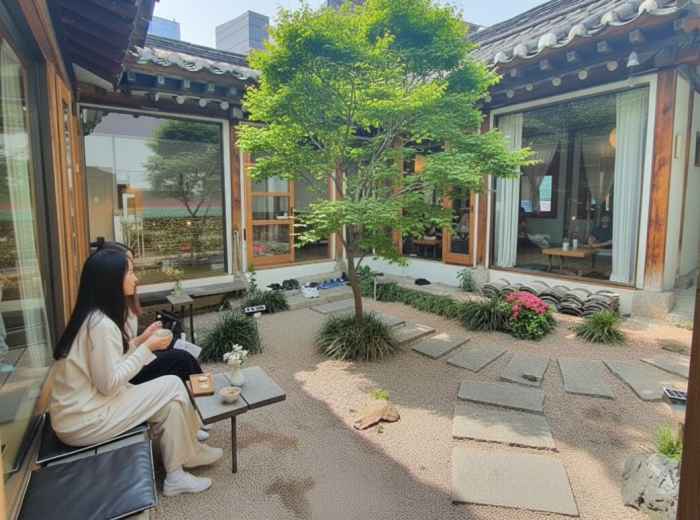 Traditional hanok tea house courtyard in Ikseon-dong