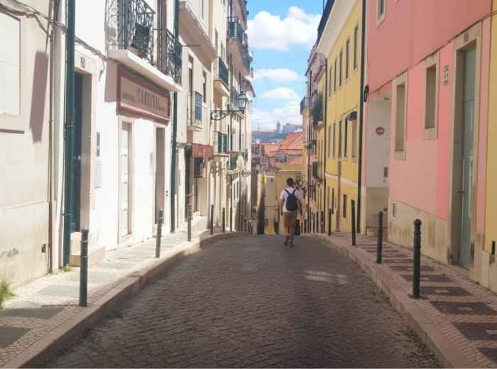 Sunny spring day in Lisbon, with empty streets