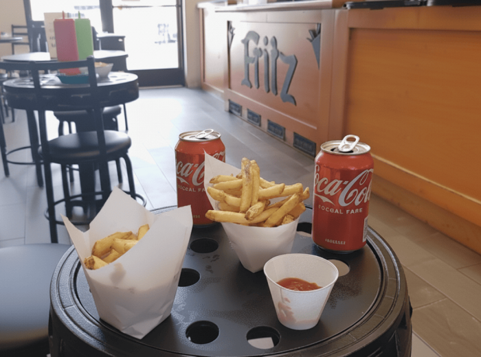 Crispy Belgian-style fries from Fritz European Fry House with sauces