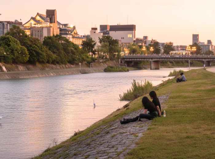 Soft sunrise light over the Kamogawa River