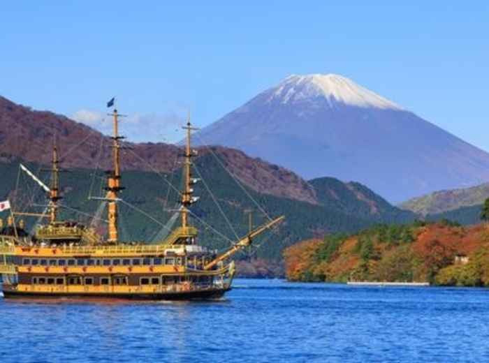 Pirate ship cruise on Lake Ashi with Mount Fuji in background