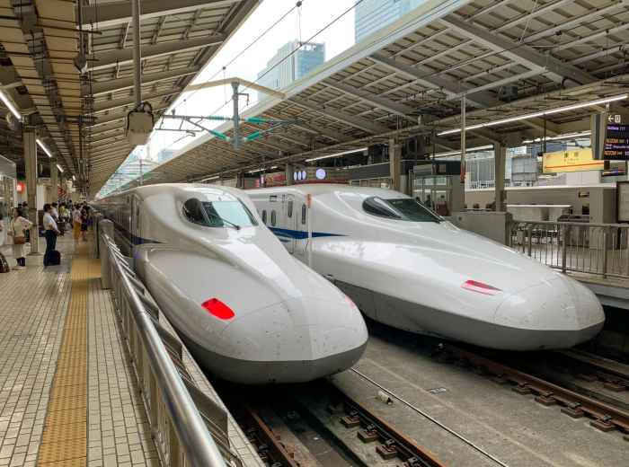 White bullet train on platform at major Tokyo station
