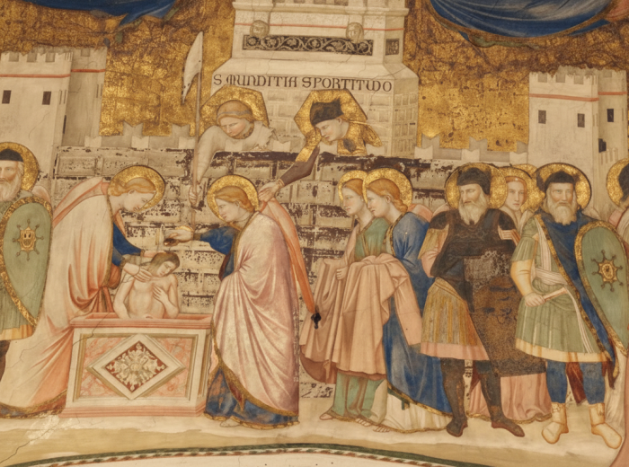 Detailed Renaissance fresco in San Francesco basilica