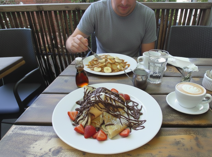 Delicate crêpes with fresh strawberries and Nutella