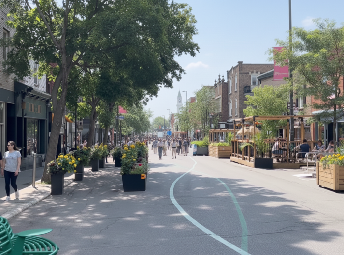 Avenue du Mont Royal street scene with outdoor cafe terraces and shoppers