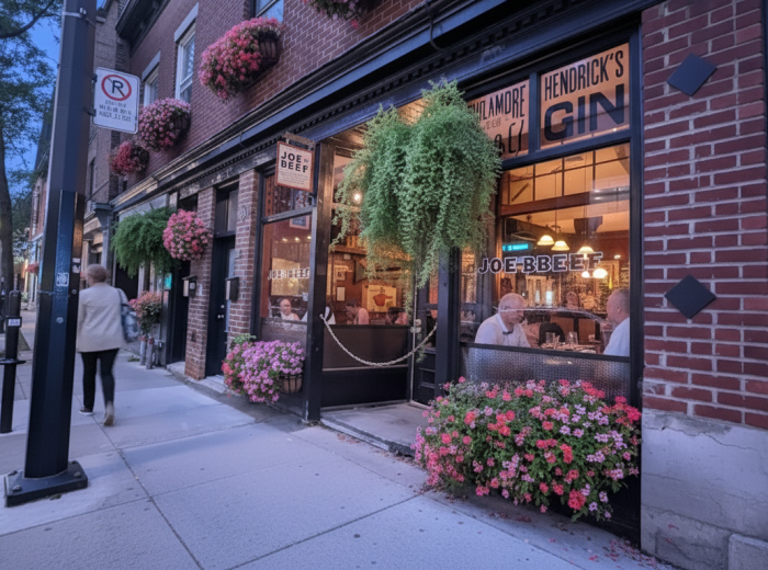 Joe Beef restaurant storefront with an intimate dining room