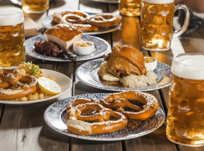 Traditional Bavarian table setting with Maß steins