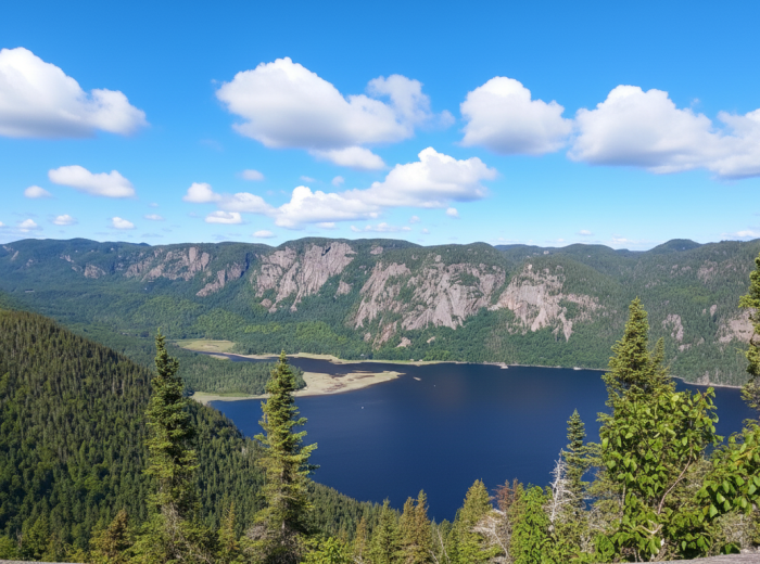 Fjord landscape with steep cliffs along Saguenay River