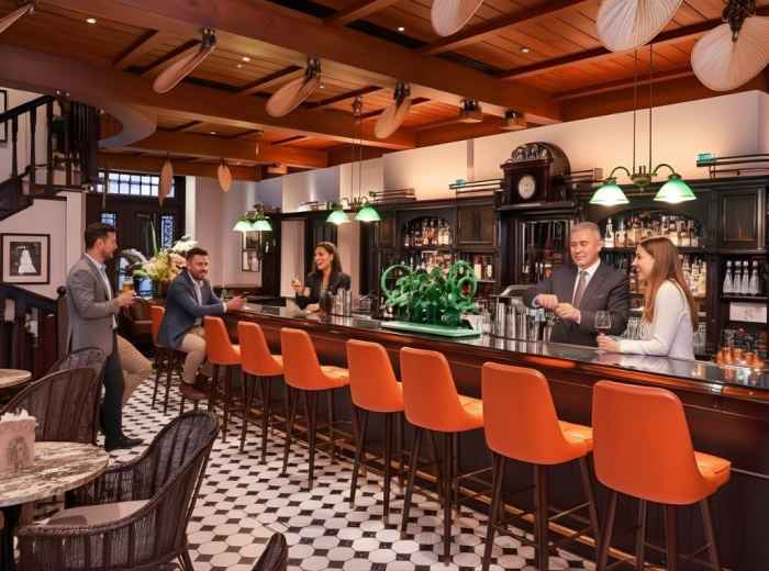Raffles Hotel Long Bar interior with colonial architecture and bar setup