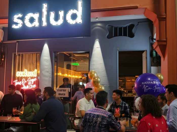 Keong Saik indie bar with locals at outdoor tables and string lights