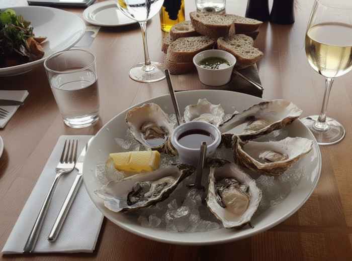 Oyster platter in Howth with lemon and brown bread