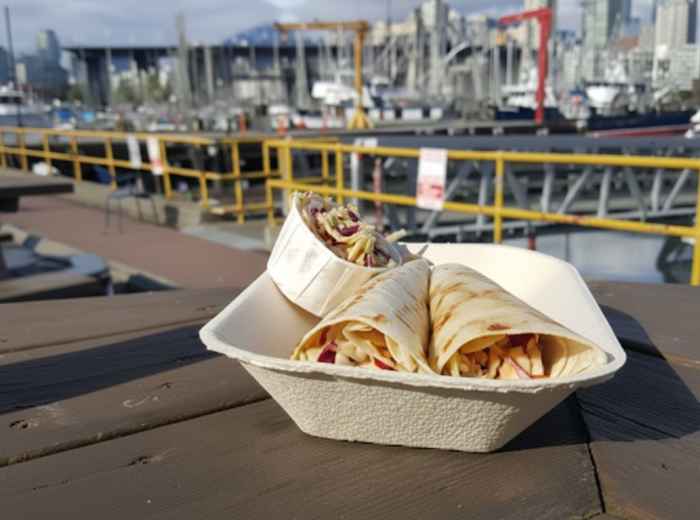 Fresh fish tacos served at Go Fish with a view of the water