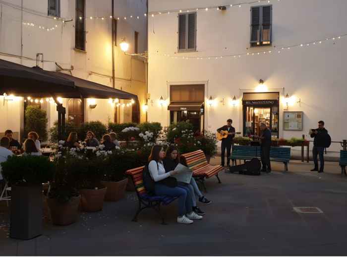 Piazza della Passera at night where ruskers enlighten your date
