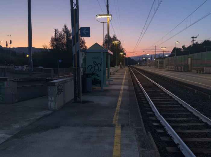 Rural and quiet train stop in the late evening