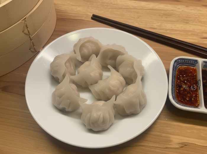 Har gow dumplings with soft, pillowy tops
