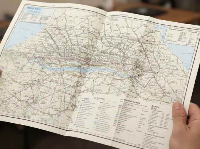 Historic train ticket and map showing routes from Paris to nearby regions