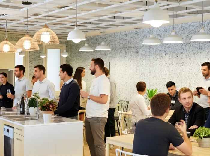 Modern café interior with freelancers working in Conde Duque