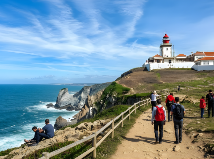 Westernmost cliffs at Cabo da Roca meeting the Atlantic Ocean